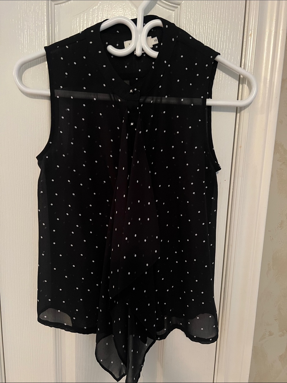 Molly Bracken Black and White Polka Dot Drape-Front Sleeveless Blouse ❤️